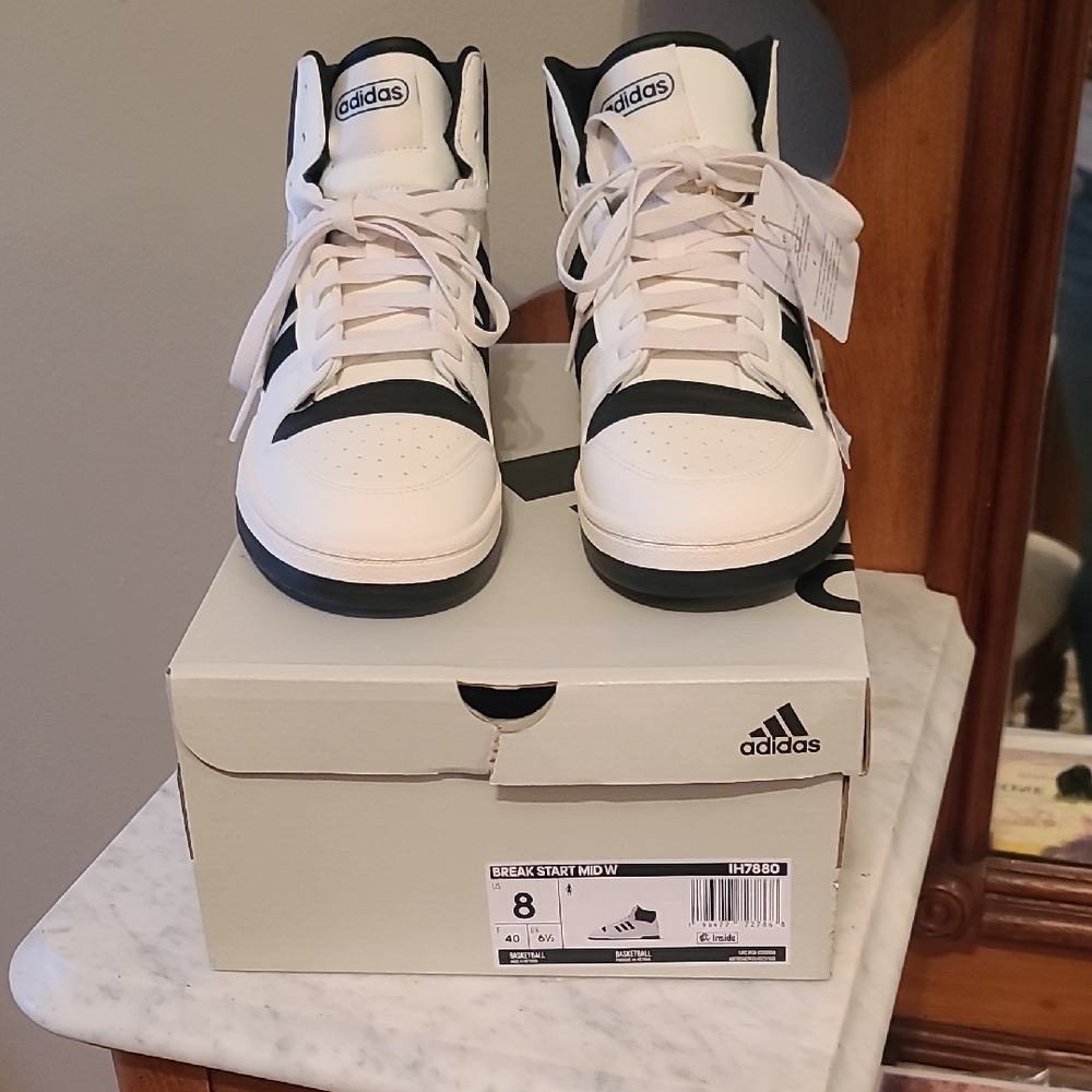 adidas White and Black Mid-Top Athletic Sneakers
